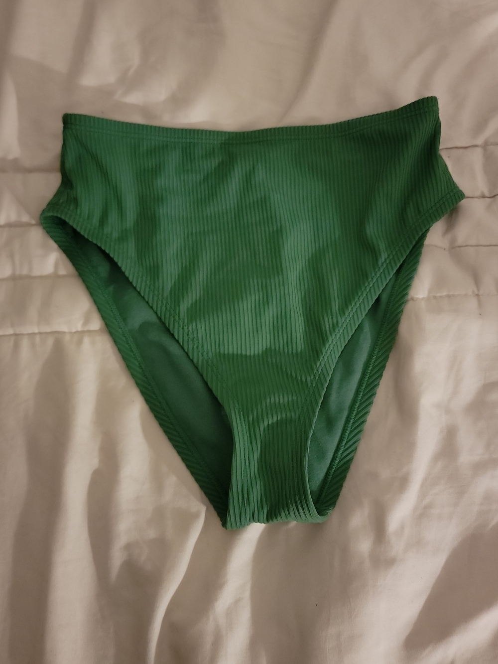 No Boundaries Ribbed High-Waist Bikini Bottoms - Green